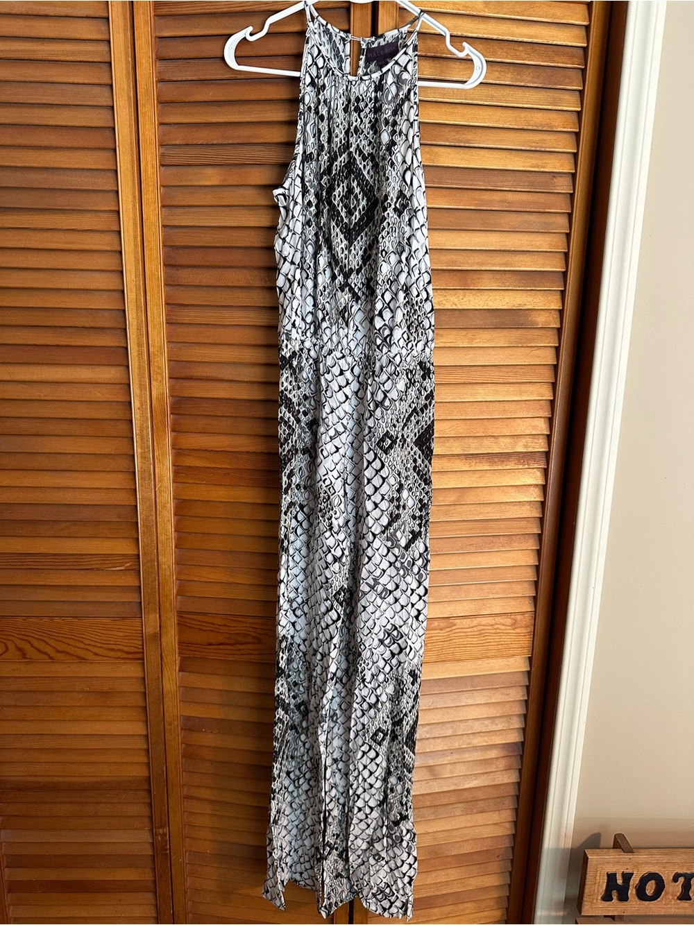 Hale Bob Women’s XS Halter Jumpsuit Snakeskin Print Floor Length Wide Leg Silky